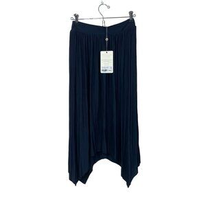 NWT Margaret O'Leary XS Navy Midi Handkerchief Skirt Elastic Waist Lagenlook NEW